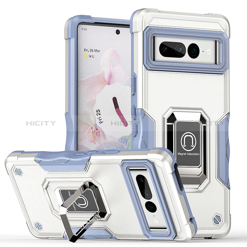 Funda Bumper Silicona y Plastico Mate Carcasa con Magnetico Anillo de dedo Soporte QW1 para Google Pixel 7 Pro 5G