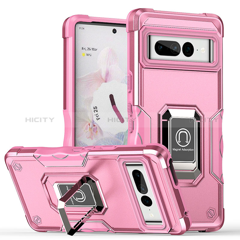 Funda Bumper Silicona y Plastico Mate Carcasa con Magnetico Anillo de dedo Soporte QW1 para Google Pixel 7 Pro 5G