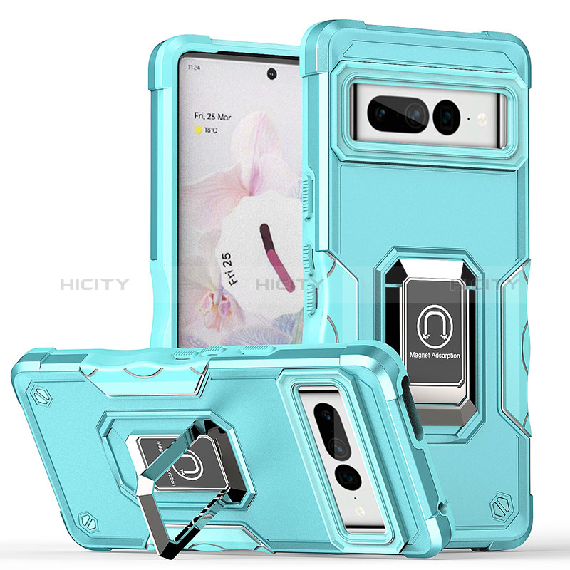 Funda Bumper Silicona y Plastico Mate Carcasa con Magnetico Anillo de dedo Soporte QW1 para Google Pixel 7 Pro 5G