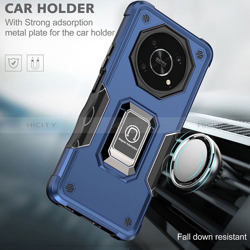 Funda Bumper Silicona y Plastico Mate Carcasa con Magnetico Anillo de dedo Soporte QW1 para Huawei Honor Magic4 Lite 5G