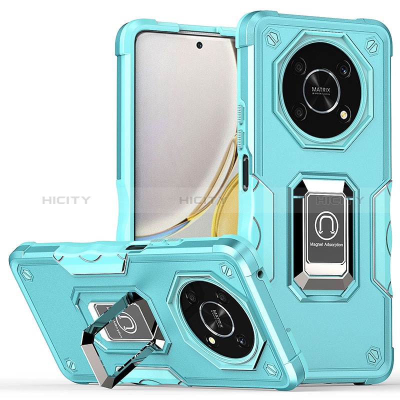 Funda Bumper Silicona y Plastico Mate Carcasa con Magnetico Anillo de dedo Soporte QW1 para Huawei Honor Magic4 Lite 5G