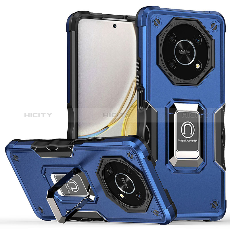 Funda Bumper Silicona y Plastico Mate Carcasa con Magnetico Anillo de dedo Soporte QW1 para Huawei Honor Magic4 Lite 5G