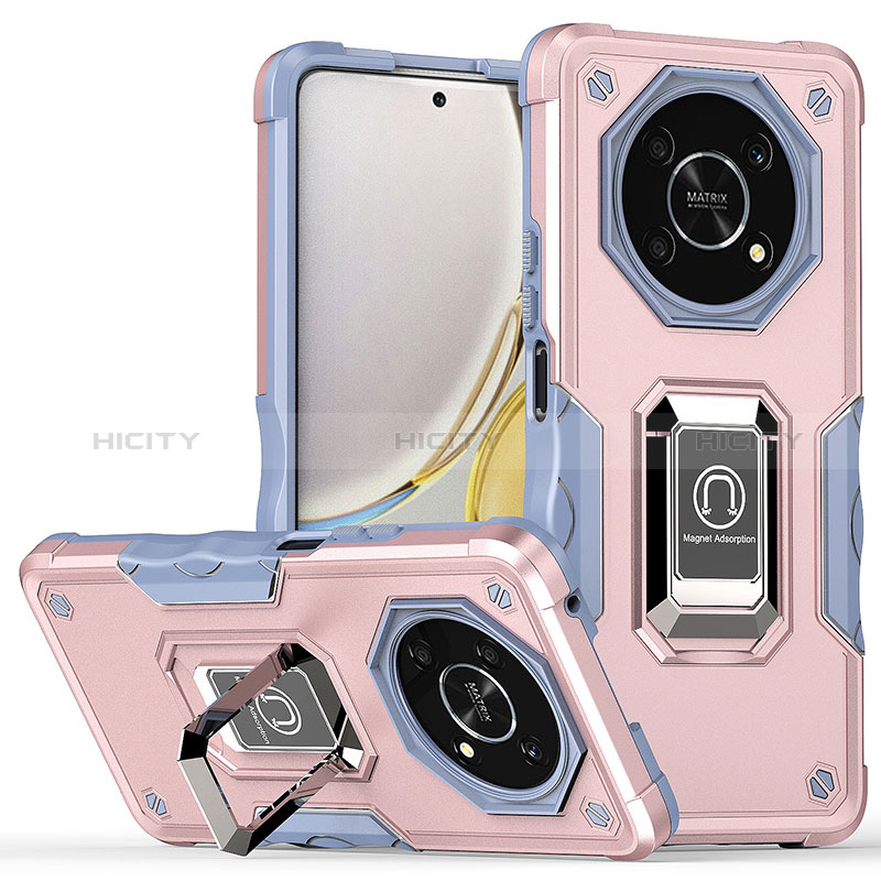 Funda Bumper Silicona y Plastico Mate Carcasa con Magnetico Anillo de dedo Soporte QW1 para Huawei Honor Magic4 Lite 5G Oro Rosa