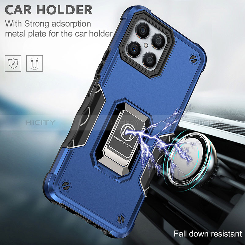 Funda Bumper Silicona y Plastico Mate Carcasa con Magnetico Anillo de dedo Soporte QW1 para Huawei Honor X8 4G