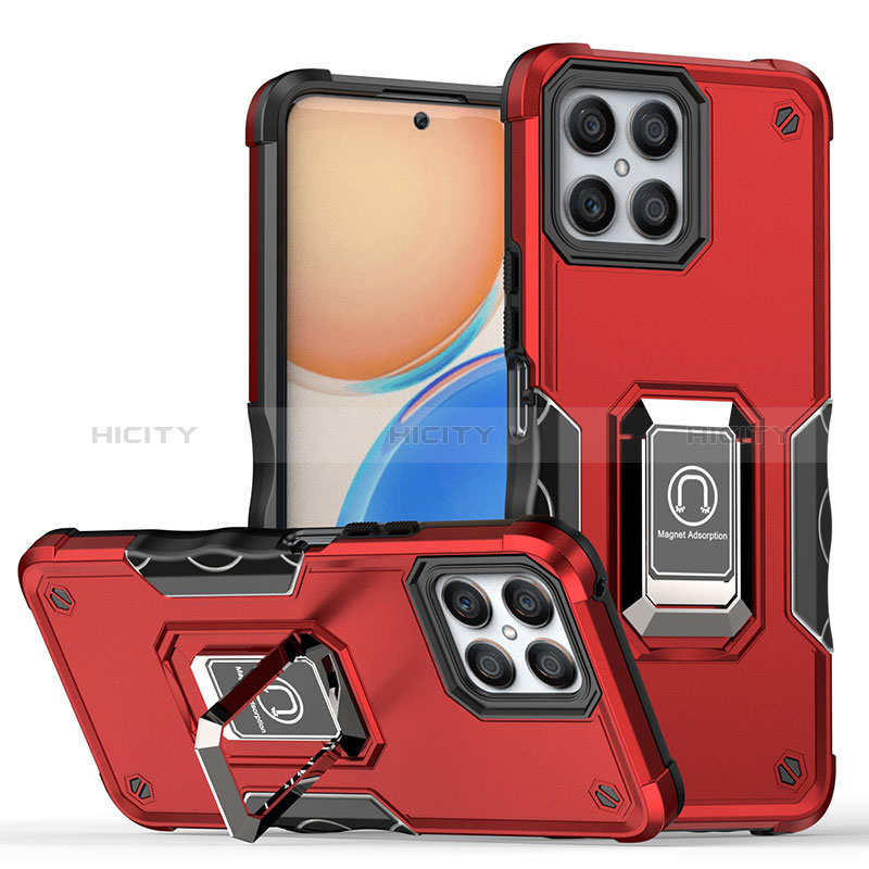 Funda Bumper Silicona y Plastico Mate Carcasa con Magnetico Anillo de dedo Soporte QW1 para Huawei Honor X8 4G