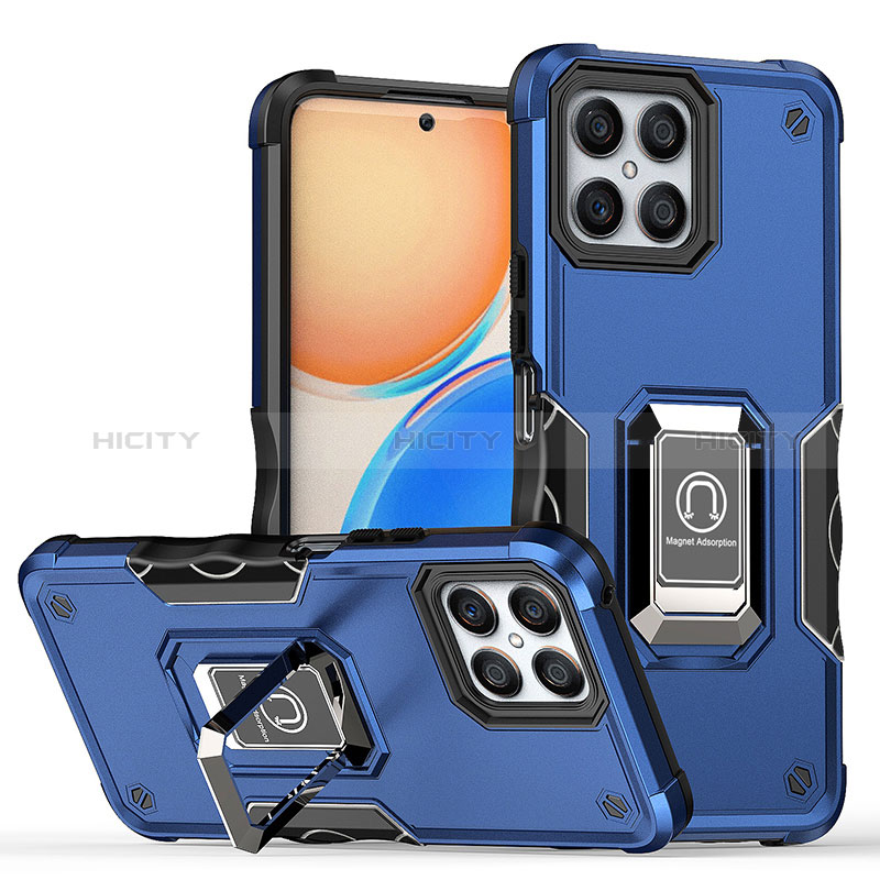 Funda Bumper Silicona y Plastico Mate Carcasa con Magnetico Anillo de dedo Soporte QW1 para Huawei Honor X8 4G