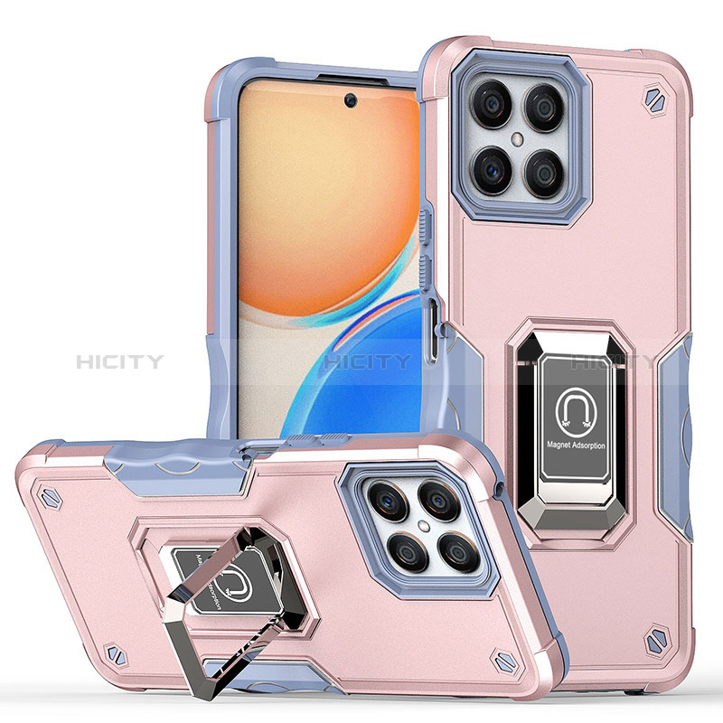 Funda Bumper Silicona y Plastico Mate Carcasa con Magnetico Anillo de dedo Soporte QW1 para Huawei Honor X8 4G