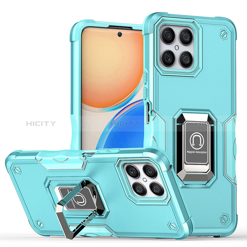 Funda Bumper Silicona y Plastico Mate Carcasa con Magnetico Anillo de dedo Soporte QW1 para Huawei Honor X8 4G Azul Claro