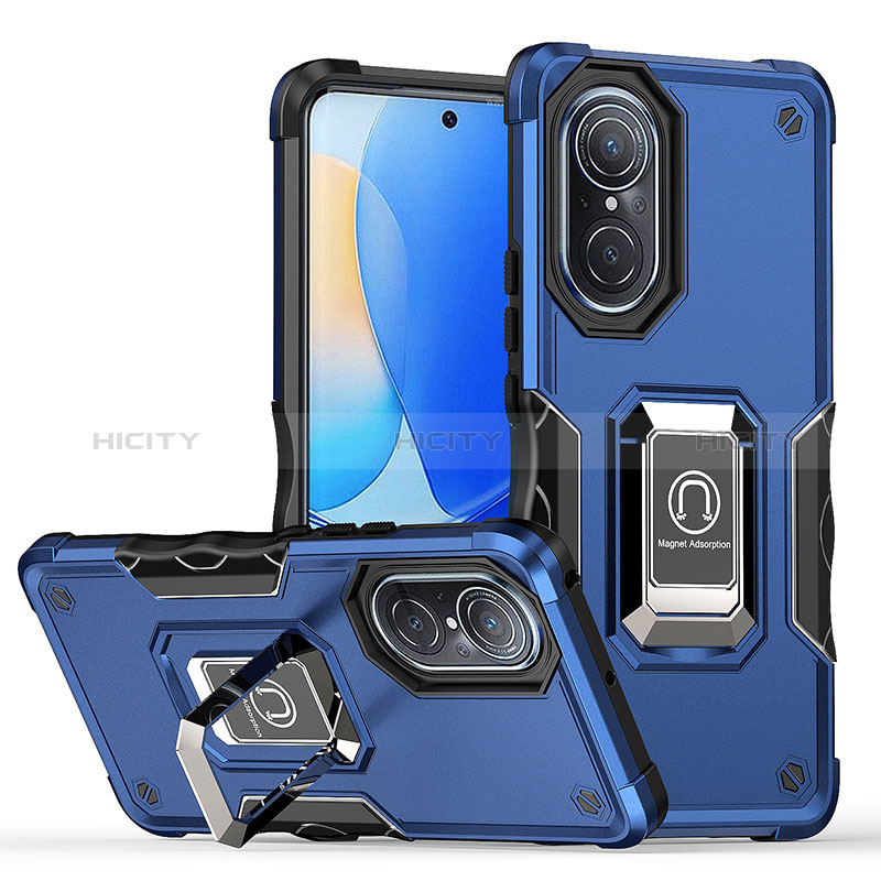 Funda Bumper Silicona y Plastico Mate Carcasa con Magnetico Anillo de dedo Soporte QW1 para Huawei Nova 9