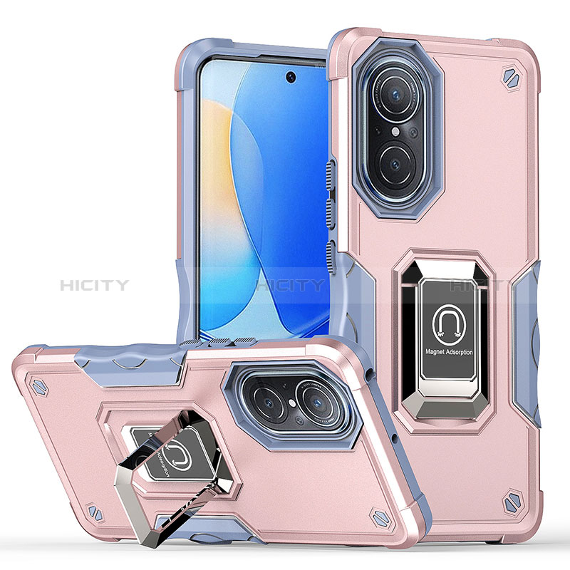 Funda Bumper Silicona y Plastico Mate Carcasa con Magnetico Anillo de dedo Soporte QW1 para Huawei Nova 9