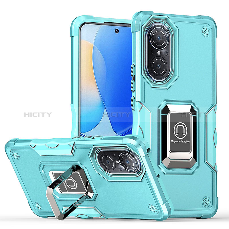 Funda Bumper Silicona y Plastico Mate Carcasa con Magnetico Anillo de dedo Soporte QW1 para Huawei Nova 9