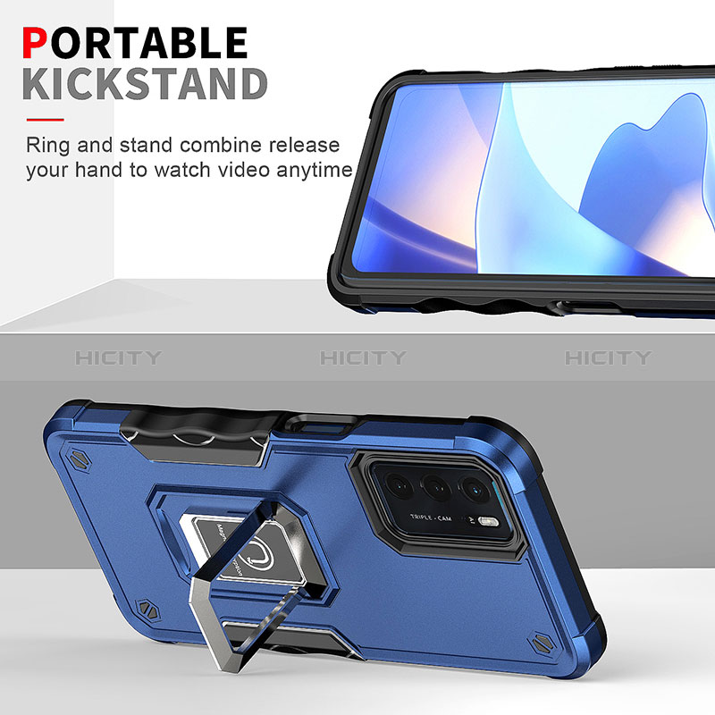 Funda Bumper Silicona y Plastico Mate Carcasa con Magnetico Anillo de dedo Soporte QW1 para Oppo A16