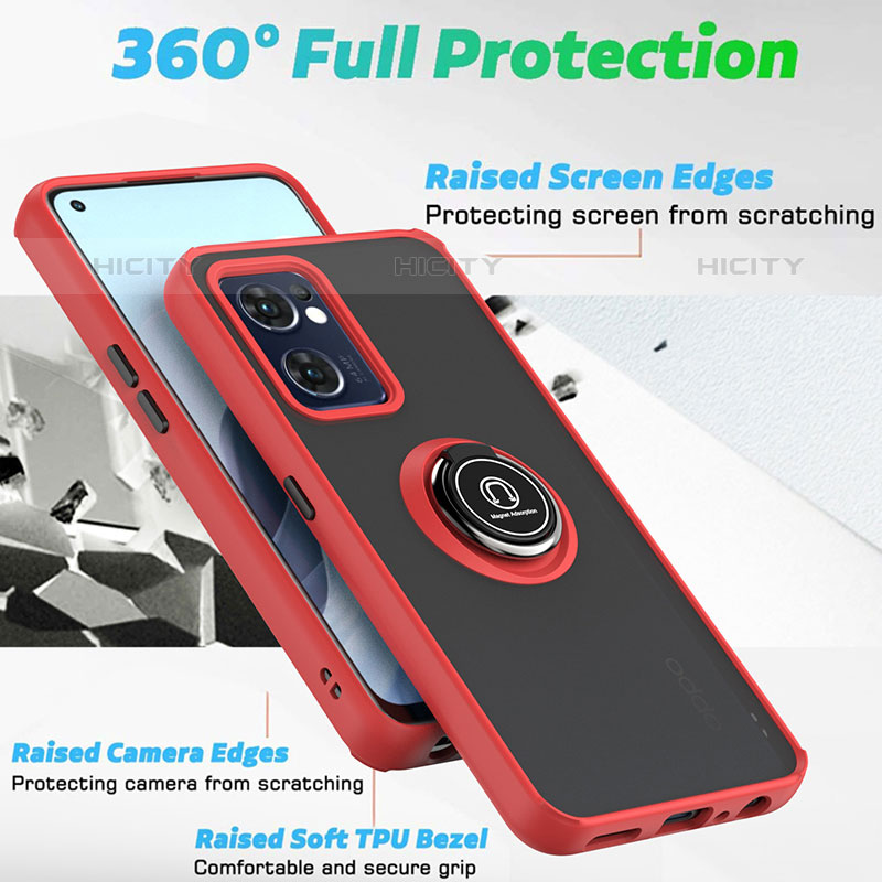 Funda Bumper Silicona y Plastico Mate Carcasa con Magnetico Anillo de dedo Soporte QW1 para Oppo Reno7 5G