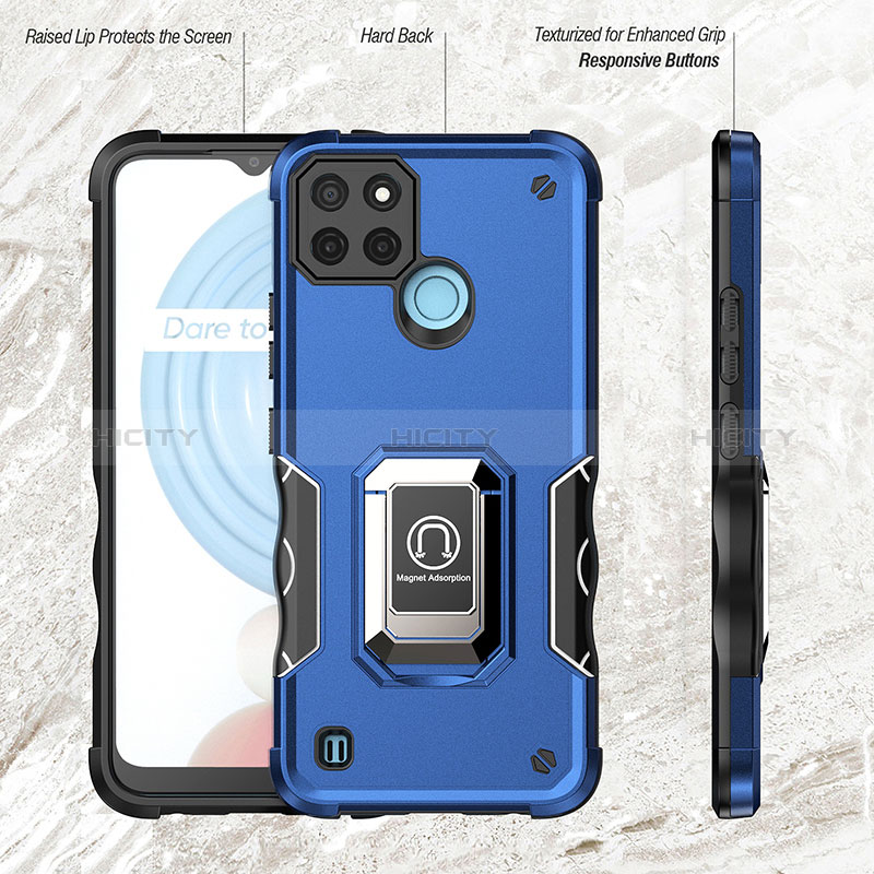 Funda Bumper Silicona y Plastico Mate Carcasa con Magnetico Anillo de dedo Soporte QW1 para Realme C21Y