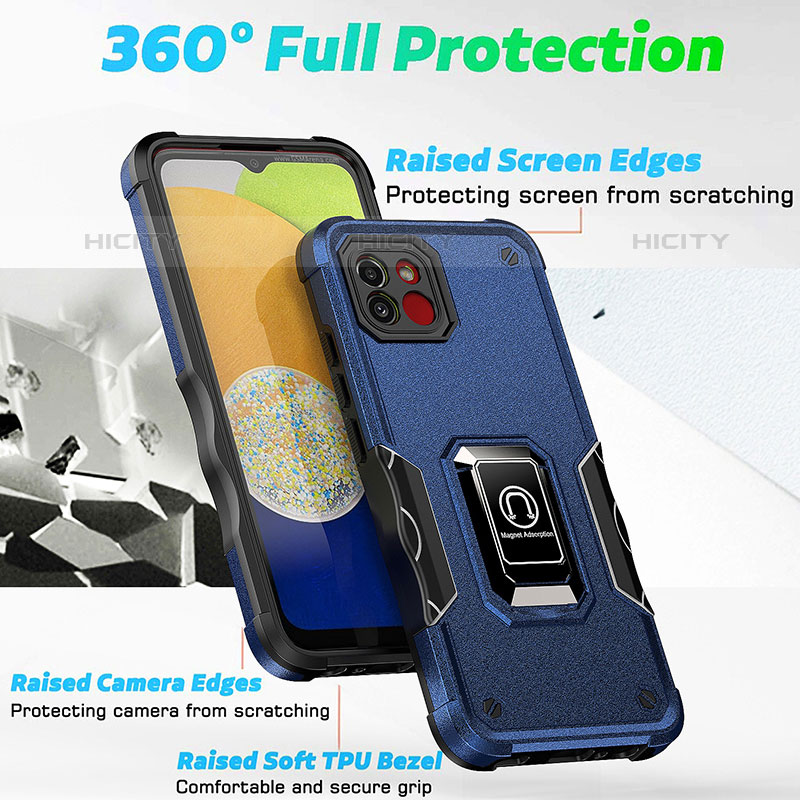 Funda Bumper Silicona y Plastico Mate Carcasa con Magnetico Anillo de dedo Soporte QW1 para Samsung Galaxy A03