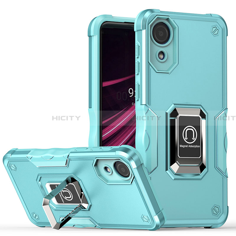 Funda Bumper Silicona y Plastico Mate Carcasa con Magnetico Anillo de dedo Soporte QW1 para Samsung Galaxy A03 Core