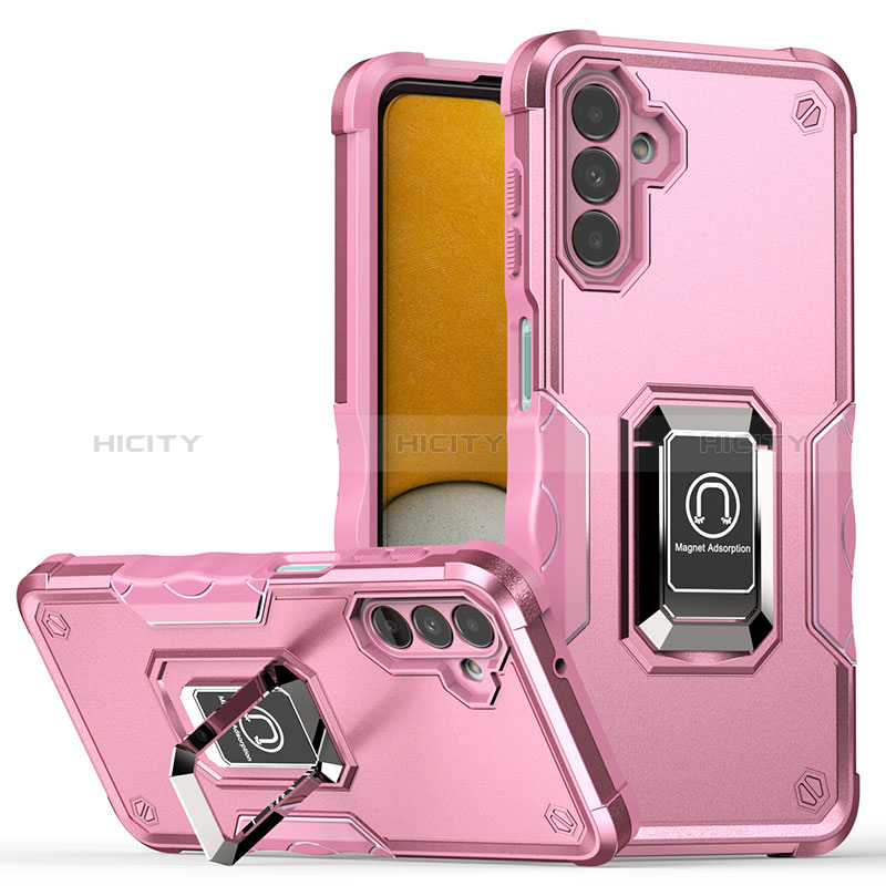 Funda Bumper Silicona y Plastico Mate Carcasa con Magnetico Anillo de dedo Soporte QW1 para Samsung Galaxy A04s Oro Rosa