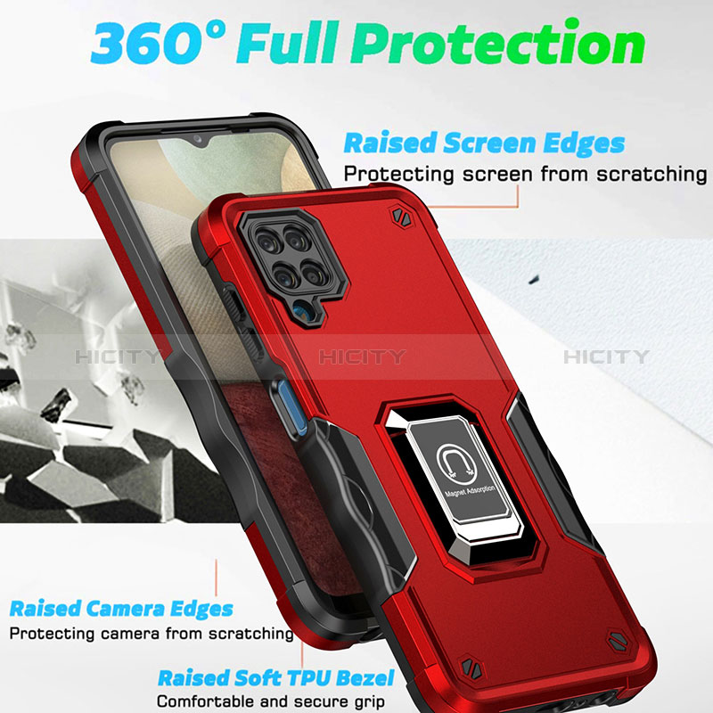 Funda Bumper Silicona y Plastico Mate Carcasa con Magnetico Anillo de dedo Soporte QW1 para Samsung Galaxy A12 5G