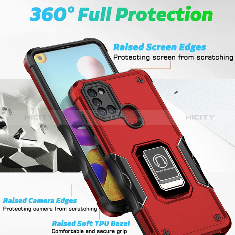 Funda Bumper Silicona y Plastico Mate Carcasa con Magnetico Anillo de dedo Soporte QW1 para Samsung Galaxy A21s