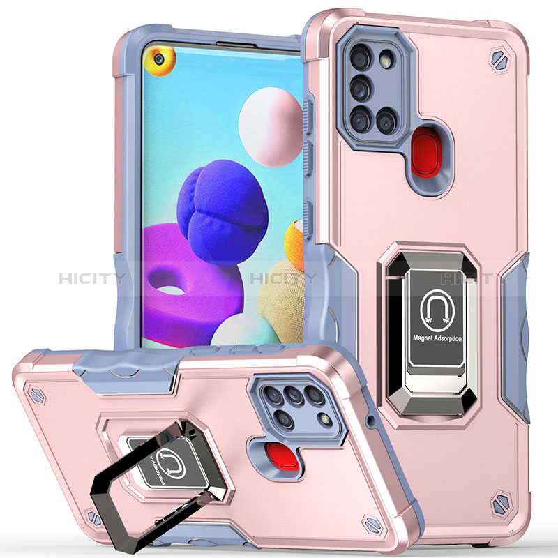 Funda Bumper Silicona y Plastico Mate Carcasa con Magnetico Anillo de dedo Soporte QW1 para Samsung Galaxy A21s