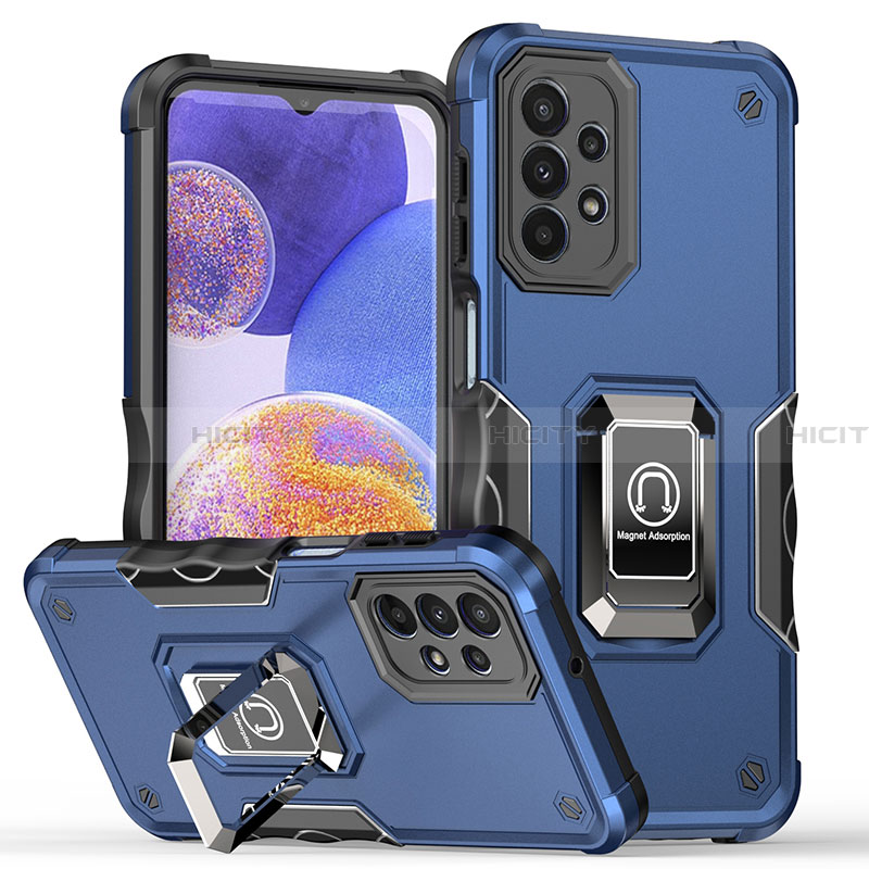 Funda Bumper Silicona y Plastico Mate Carcasa con Magnetico Anillo de dedo Soporte QW1 para Samsung Galaxy A23 4G