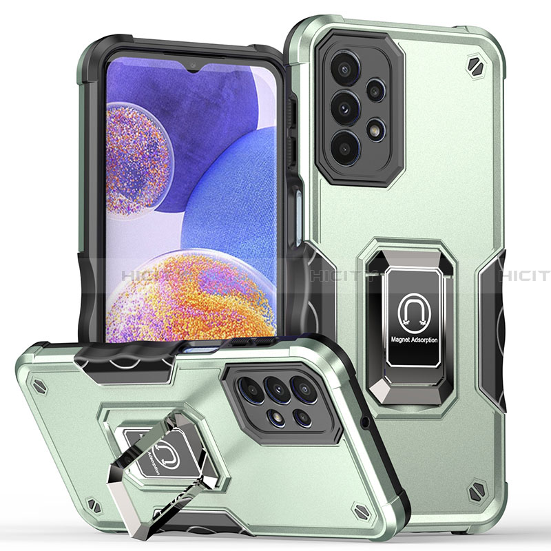 Funda Bumper Silicona y Plastico Mate Carcasa con Magnetico Anillo de dedo Soporte QW1 para Samsung Galaxy A23 4G Menta Verde