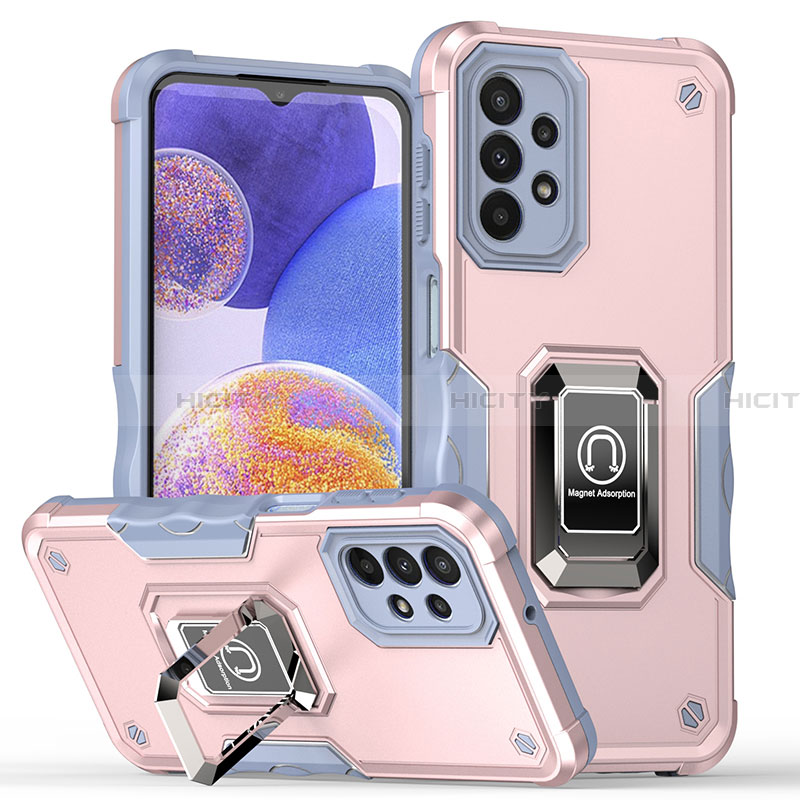 Funda Bumper Silicona y Plastico Mate Carcasa con Magnetico Anillo de dedo Soporte QW1 para Samsung Galaxy A23 4G Rosa