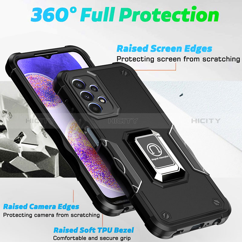 Funda Bumper Silicona y Plastico Mate Carcasa con Magnetico Anillo de dedo Soporte QW1 para Samsung Galaxy A23 5G