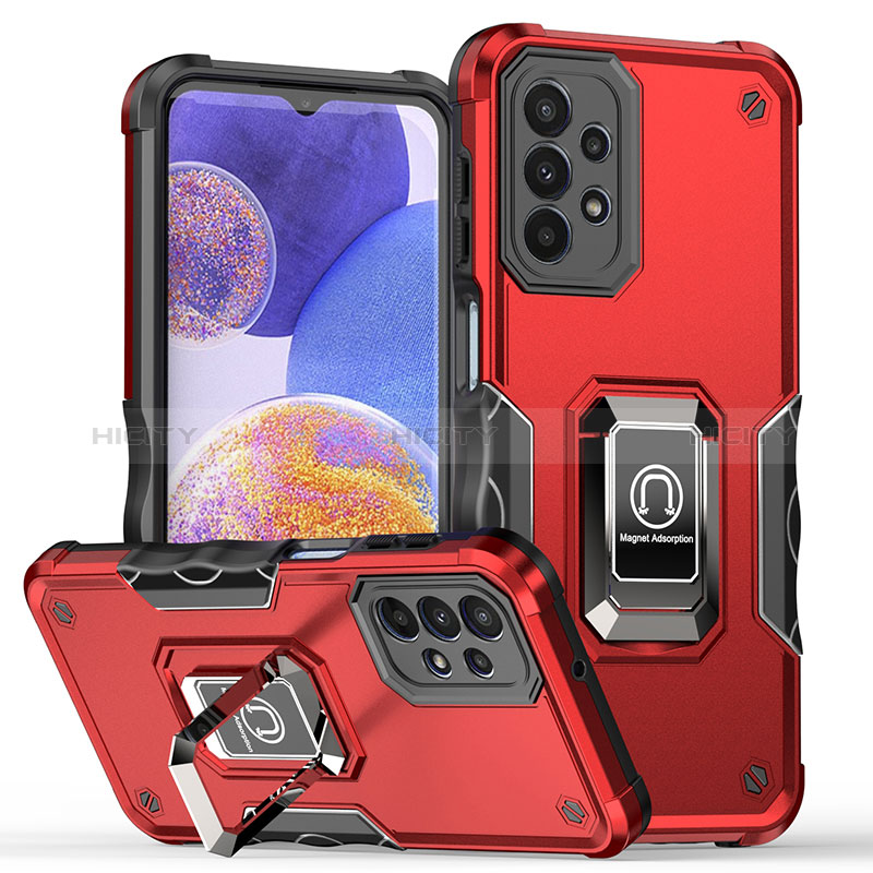 Funda Bumper Silicona y Plastico Mate Carcasa con Magnetico Anillo de dedo Soporte QW1 para Samsung Galaxy A23 5G Rojo