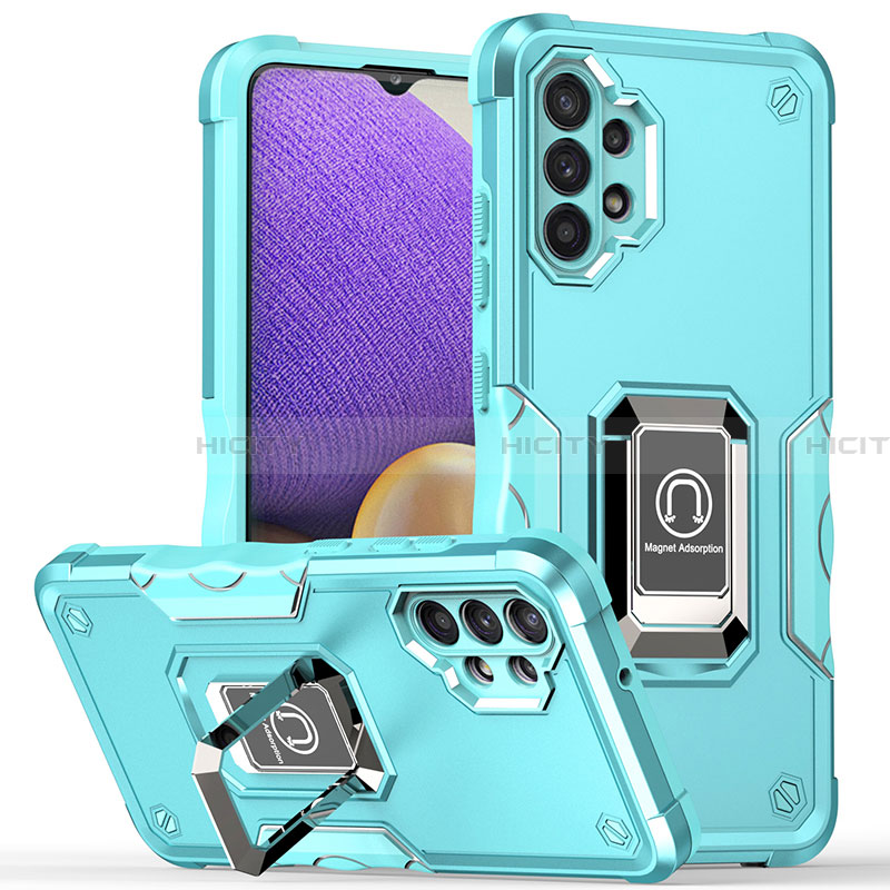 Funda Bumper Silicona y Plastico Mate Carcasa con Magnetico Anillo de dedo Soporte QW1 para Samsung Galaxy A32 4G Azul Claro