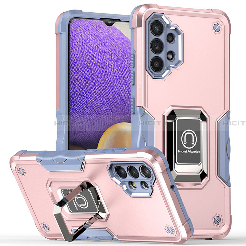 Funda Bumper Silicona y Plastico Mate Carcasa con Magnetico Anillo de dedo Soporte QW1 para Samsung Galaxy A32 4G Rosa