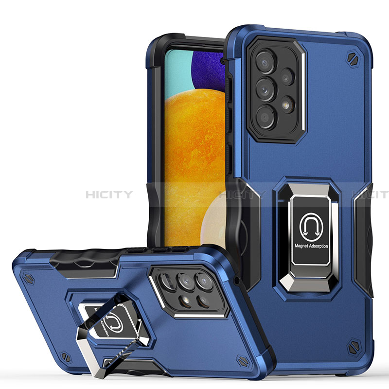 Funda Bumper Silicona y Plastico Mate Carcasa con Magnetico Anillo de dedo Soporte QW1 para Samsung Galaxy A33 5G Azul