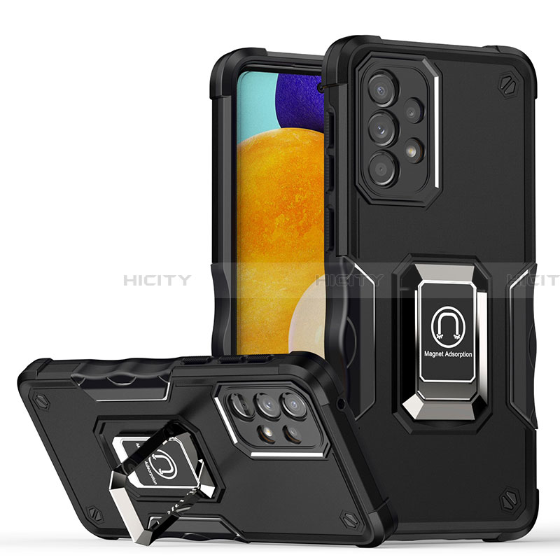 Funda Bumper Silicona y Plastico Mate Carcasa con Magnetico Anillo de dedo Soporte QW1 para Samsung Galaxy A33 5G Negro