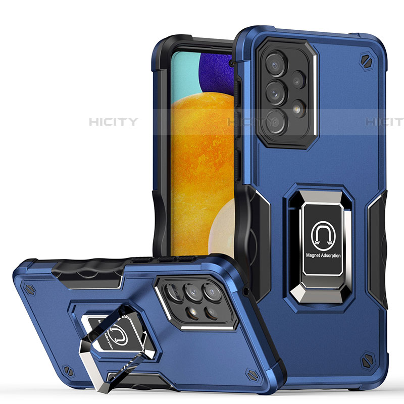 Funda Bumper Silicona y Plastico Mate Carcasa con Magnetico Anillo de dedo Soporte QW1 para Samsung Galaxy A73 5G Azul