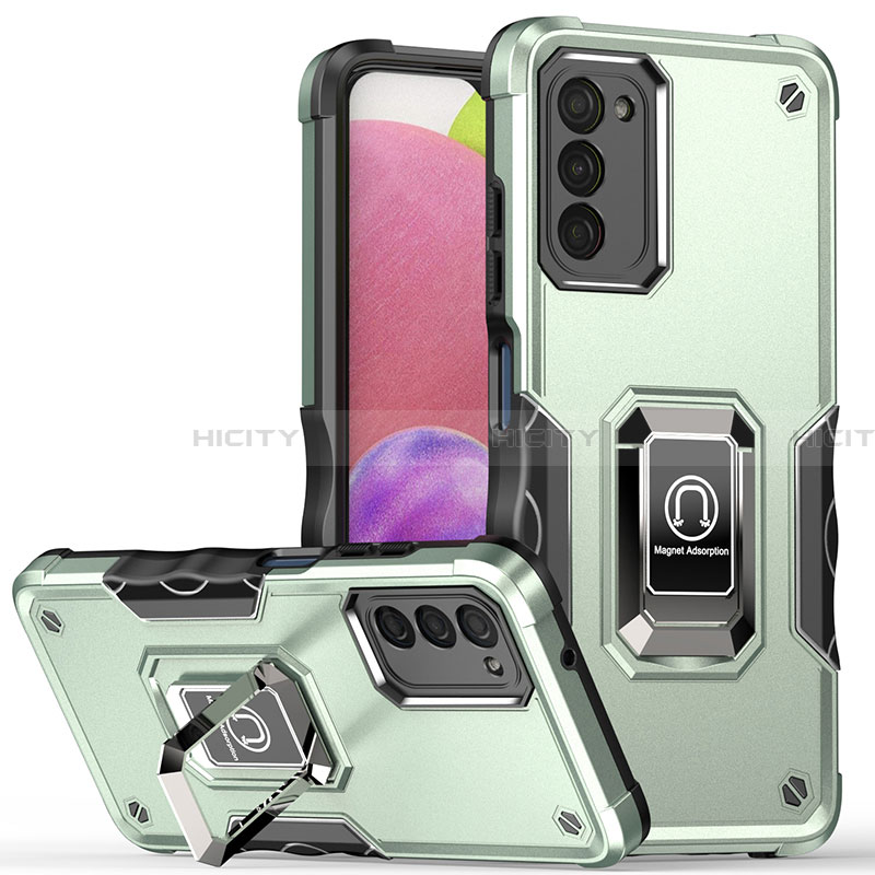 Funda Bumper Silicona y Plastico Mate Carcasa con Magnetico Anillo de dedo Soporte QW1 para Samsung Galaxy F02S SM-E025F Menta Verde