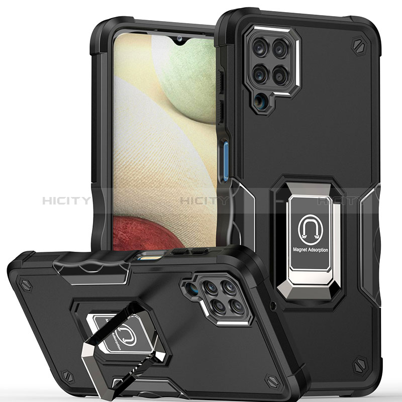 Funda Bumper Silicona y Plastico Mate Carcasa con Magnetico Anillo de dedo Soporte QW1 para Samsung Galaxy M12