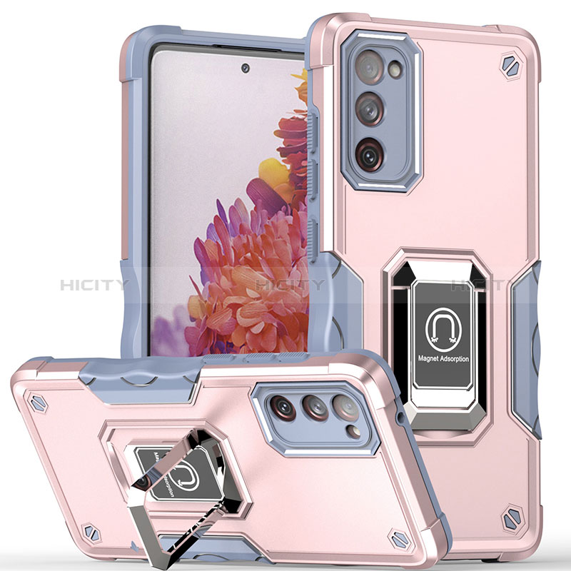 Funda Bumper Silicona y Plastico Mate Carcasa con Magnetico Anillo de dedo Soporte QW1 para Samsung Galaxy S20 FE (2022) 5G Rosa