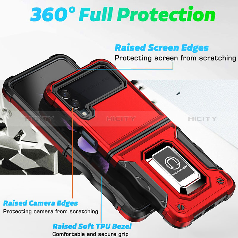 Funda Bumper Silicona y Plastico Mate Carcasa con Magnetico Anillo de dedo Soporte QW1 para Samsung Galaxy Z Flip3 5G