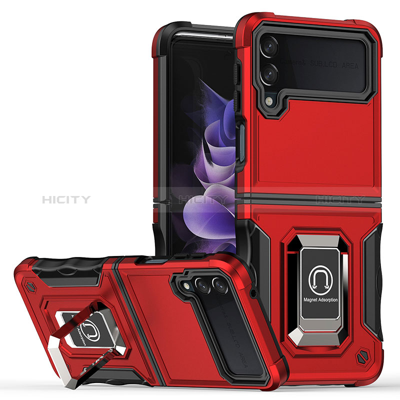 Funda Bumper Silicona y Plastico Mate Carcasa con Magnetico Anillo de dedo Soporte QW1 para Samsung Galaxy Z Flip3 5G