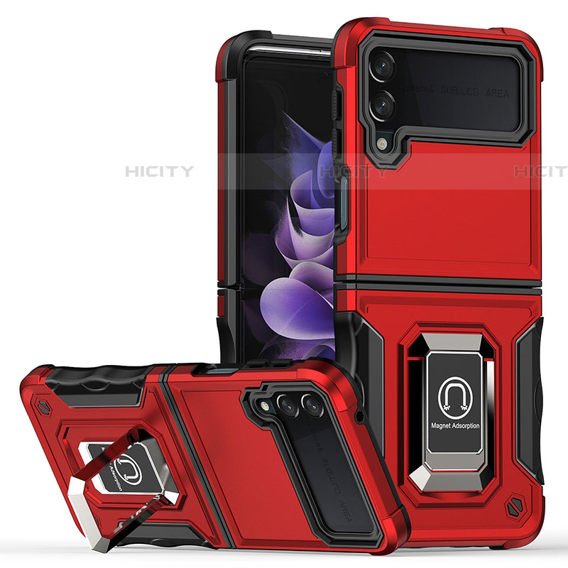 Funda Bumper Silicona y Plastico Mate Carcasa con Magnetico Anillo de dedo Soporte QW1 para Samsung Galaxy Z Flip4 5G