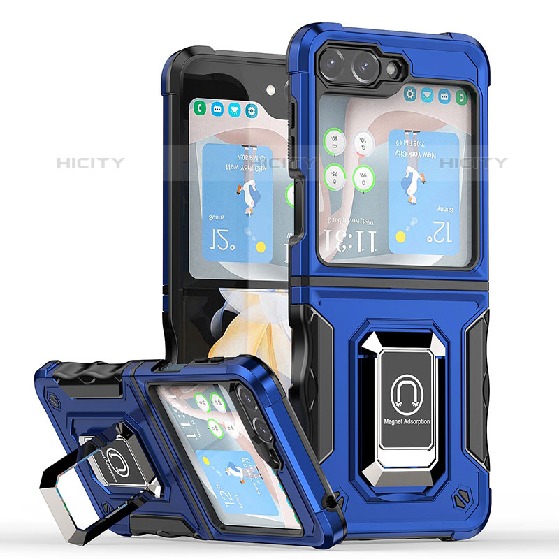 Funda Bumper Silicona y Plastico Mate Carcasa con Magnetico Anillo de dedo Soporte QW1 para Samsung Galaxy Z Flip5 5G