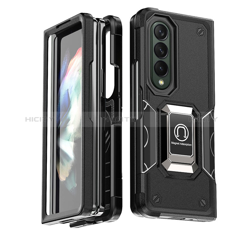 Funda Bumper Silicona y Plastico Mate Carcasa con Magnetico Anillo de dedo Soporte QW1 para Samsung Galaxy Z Fold3 5G