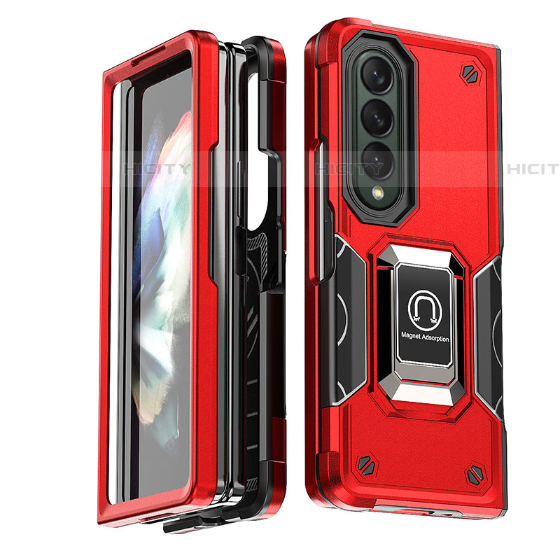 Funda Bumper Silicona y Plastico Mate Carcasa con Magnetico Anillo de dedo Soporte QW1 para Samsung Galaxy Z Fold4 5G