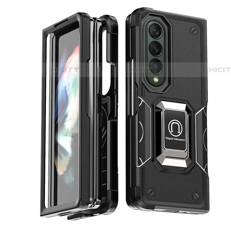 Funda Bumper Silicona y Plastico Mate Carcasa con Magnetico Anillo de dedo Soporte QW1 para Samsung Galaxy Z Fold4 5G