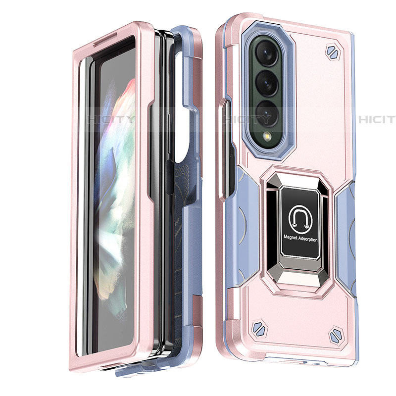 Funda Bumper Silicona y Plastico Mate Carcasa con Magnetico Anillo de dedo Soporte QW1 para Samsung Galaxy Z Fold4 5G