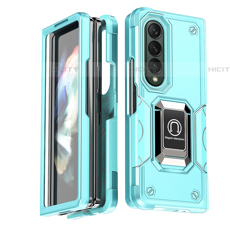 Funda Bumper Silicona y Plastico Mate Carcasa con Magnetico Anillo de dedo Soporte QW1 para Samsung Galaxy Z Fold4 5G