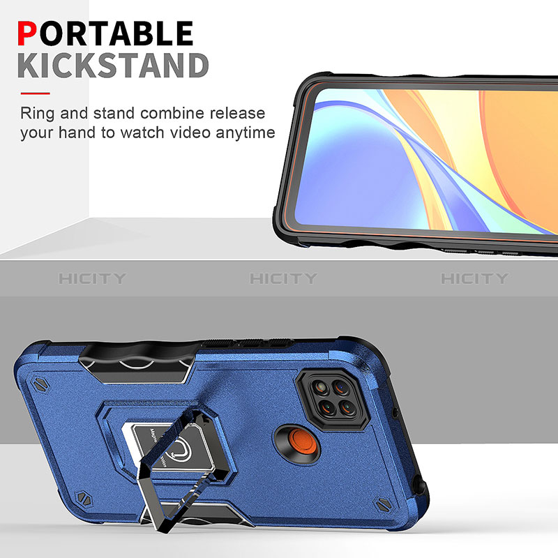 Funda Bumper Silicona y Plastico Mate Carcasa con Magnetico Anillo de dedo Soporte QW1 para Xiaomi POCO C3