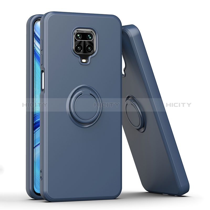 Funda Bumper Silicona y Plastico Mate Carcasa con Magnetico Anillo de dedo Soporte QW1 para Xiaomi Poco M2 Pro Azul