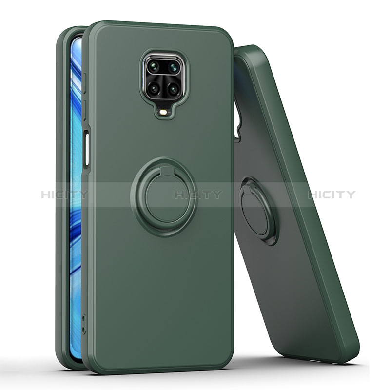 Funda Bumper Silicona y Plastico Mate Carcasa con Magnetico Anillo de dedo Soporte QW1 para Xiaomi Poco M2 Pro Verde Noche