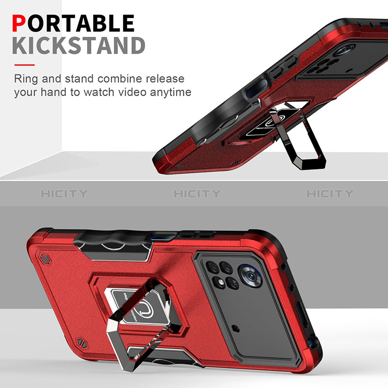 Funda Bumper Silicona y Plastico Mate Carcasa con Magnetico Anillo de dedo Soporte QW1 para Xiaomi Poco M4 Pro 4G